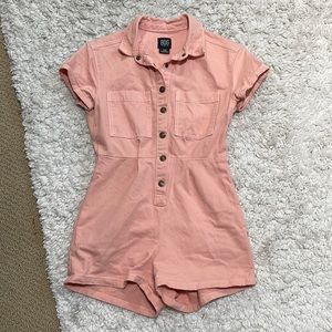 salmon urban outfitters button up romper